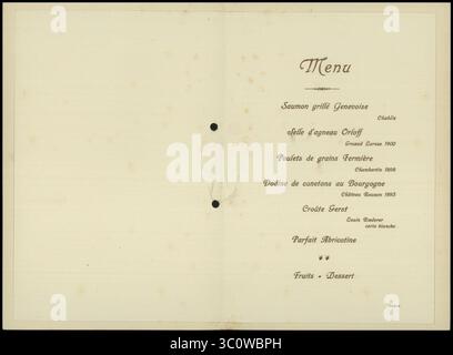 Menü. Exposition universelle et internationale de Gand en 1913. Commissariat général du Gouvernement Stockfoto