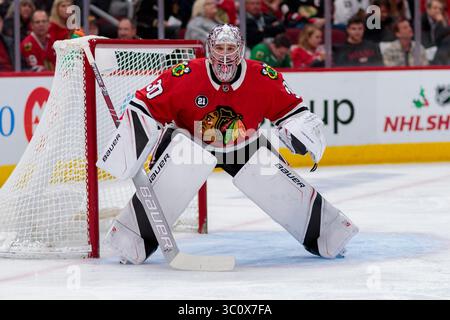 18. Dezember 2018: Chicago, Illinois, USA - Blackhawk Torwart #30 Cam Ward in Aktion während des National Hockey League Spiels zwischen den Chicago Blackhawks und den Nashville Predators im United Center in Chicago, IL. (Credit Image: &Copy; Mike Wulf/CSM via ZUMA Wire) Stockfoto