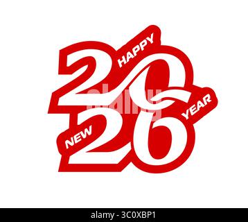 2026 Neujahrsvektorsymbol mit roten Kalenderzahlen und Schlagzeilentext mit Glückwunsch, Vektortypografie. Grußkarte und Vorlage für Partyeinladungen für Silvester oder chinesisches Festival Stock Vektor