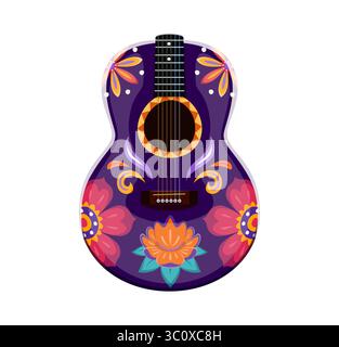 Tag der Toten Schriftart Akustikgitarre mit Blumen Ziffer 8 Acht. Lateinamerika Festival Typ Vektornummer, Dia de Los Muertos Schriftzeichen Zahlsymbol. Mexikanische Todesfeier ABC-Schriftzeichen Stock Vektor