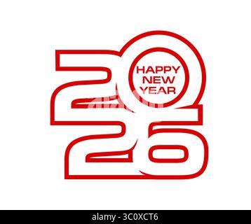 Vektorsymbol für das glückliche neue Jahr des Kalenders 2026 mit modernen Linien, roten Zahlen und Grußtext. Happy New Year Grußkarte, Feiertagsparty Einladung und chinesisches Lunar Festival Event Flyer Vorlage Stock Vektor
