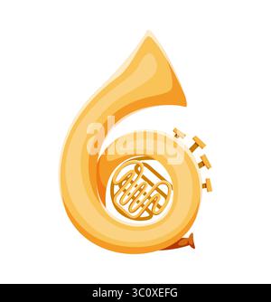 Tag des toten Font Horn Musikinstrument Ziffer 6 6. Hispanic Ritual Festival Typ Vektorziffer, Tod Karneval Schriftfigur. Mexikanische Dia de Los Muertos Feiertagsschriftnummer oder Zahlensymbol Stock Vektor