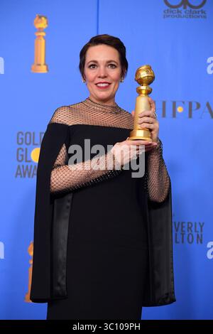 6. Januar 2019 - Beverly Hills, Kalifornien, USA - britische Schauspielerin OLIVIA COLMAN Gewinnerin der Best Performance by an Actress in a Motion Picture - Musical or Comedy Award für ihren Auftritt in 'The Favorite' im Presseraum während der 76. Jährlichen Golden Globe Awards im Beverly Hilton Hotel. (Bild: © Kevin Sullivan via ZUMA Wire) Stockfoto