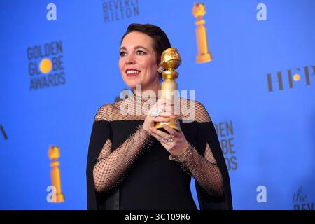 6. Januar 2019 - Beverly Hills, Kalifornien, USA - britische Schauspielerin OLIVIA COLMAN Gewinnerin der Best Performance by an Actress in a Motion Picture - Musical or Comedy Award für ihren Auftritt in 'The Favorite' im Presseraum während der 76. Jährlichen Golden Globe Awards im Beverly Hilton Hotel. (Bild: © Kevin Sullivan via ZUMA Wire) Stockfoto