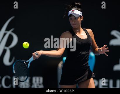 8. Januar 2019 - Sidney, AUSTRALIEN - Priscilla Hon aus Australien in Aktion während ihres Spiels in der ersten Runde beim Sydney International WTA Premier Tennis Turnier 2019 (Foto: © AFP7 via ZUMA Wire) Stockfoto
