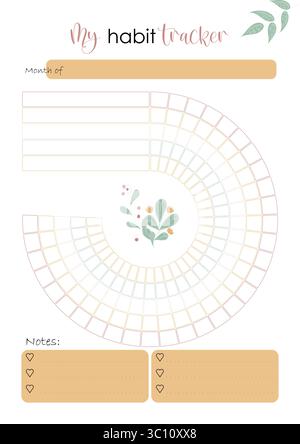 Clean Habit Tracker Page in hellen Pastelltönen. Organisieren Sie Ihre täglichen oder wöchentlichen Gewohnheiten mit diesem einfachen Planer Insert. Stock Vektor