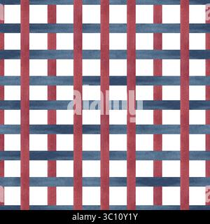 Kariertes nahtloses Muster mit zwei blauen roten Streifen. Aquarellkunst isoliert vom Hintergrund. Vertikal horizontal für Geschenkverpackung Stockfoto