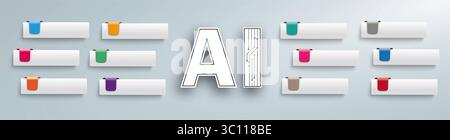 12 Registerkarten lange Überschrift AI Infografik langes Banner Infografik mit 12 Registerkarten und dem Text AI auf grauem Hintergrund. Stockfoto