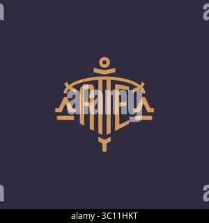 Monogramm AE-Logo für Anwaltskanzlei mit geometrischer Skala und Vektorgrafik im Schwertstil Stock Vektor