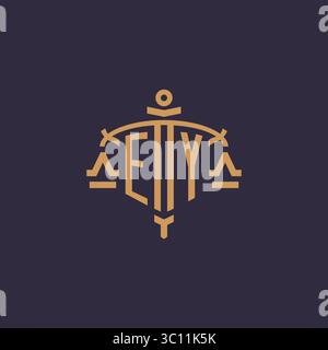 Monogramm EY-Logo für Anwaltskanzlei mit geometrischer Skala und Vektorgrafik im Schwertstil Stock Vektor