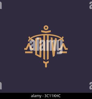 Monogramm DV-Logo für Anwaltskanzlei mit geometrischer Skala und Vektorgrafik im Schwertstil Stock Vektor
