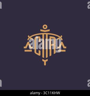 Monogramm CR-Logo für Anwaltskanzlei mit geometrischer Skala und Vektorgrafik im Schwertstil Stock Vektor