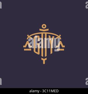 Monogramm GY-Logo für Anwaltskanzlei mit geometrischer Skala und Vektorgrafik im Schwertstil Stock Vektor