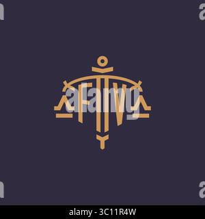 Monogramm FV-Logo für Anwaltskanzlei mit geometrischer Skala und Vektorgrafik im Schwertstil Stock Vektor