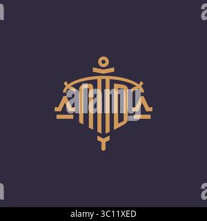 Monogramm-ND-Logo für Anwaltskanzlei mit geometrischer Skala und Vektorgrafik im Schwertstil Stock Vektor