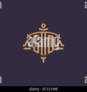 Monogramm-SD-Logo für Anwaltskanzlei mit geometrischer Skala und Vektorgrafik im Schwertstil Stock Vektor