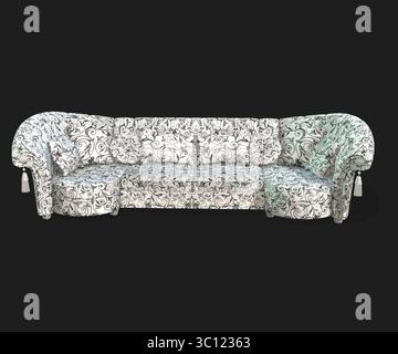 3D-Rendering eines modernen, stilvollen, hellgrauen Sofas Stockfoto