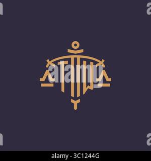 Monogramm TW-Logo für Anwaltskanzlei mit geometrischer Skala und Vektorgrafik im Schwertstil Stock Vektor