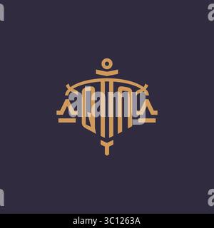 Monogramm QN-Logo für Anwaltskanzlei mit geometrischer Skala und Schwertvektorgrafik Stock Vektor