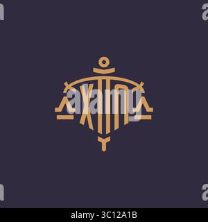 Monogramm XN-Logo für Anwaltskanzlei mit geometrischer Skala und Vektorgrafik im Schwertstil Stock Vektor