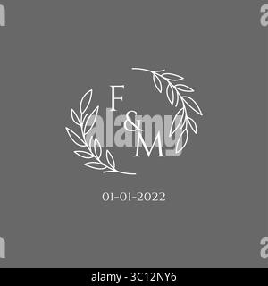 Initial Letter FM Monogramm Hochzeit Logo mit kreativen Blättern Dekoration Vektor Grafik Vektor Grafik Vektor Grafik Stock Vektor