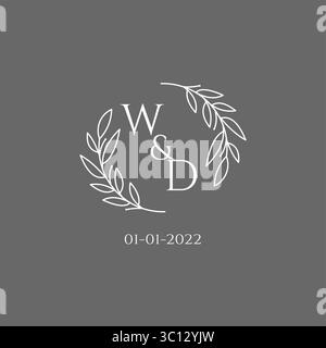 Initial Letter WD Monogramm Hochzeit Logo mit kreativen Blättern Dekoration Vektor Grafik Vektor Grafik Vektor Grafik Stock Vektor