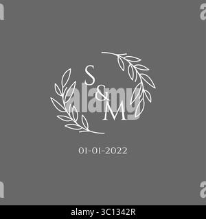 Initial Letter SM Monogramm Hochzeit Logo mit kreativen Blättern Dekoration Vektor Grafik Vektor Grafik Vektor Grafik Stock Vektor