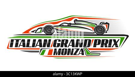 Vektor-Logo für den Großen Preis Italiens, Autoklakette mit einfacher Konturillustration der modernen Formel 1 Bolid in beweglicher, einzigartiger Schriftzug für te Stock Vektor