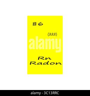 Sechsundachtzig 86 RN. Radon-Element-Anzeige. Wert für Zahl 222. Vektor-Periodensystem. Stock Vektor