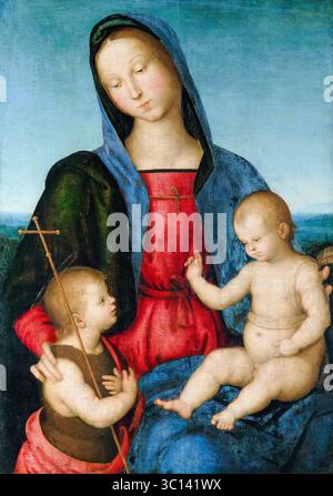 Raffaello Sanzio da Urbino nannte Raphael, Maria mit dem Kind, die das Kind Johannes segnet (Madonna Diotallevi), Gemälde in Öl auf Holz, um 1502 Stockfoto