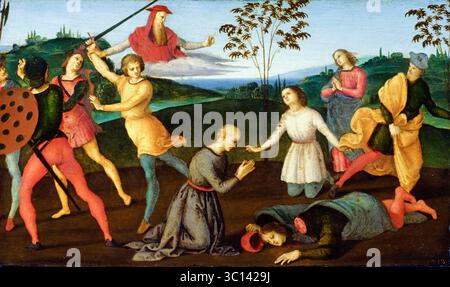 Raffaello Sanzio da Urbino nannte Raphael, der hl. Jerome rettet Sylvanus und bestraft den ketzerischen Sabinianus (Ein Wunder des hl. Jerome), Gemälde in Öl auf Tafel, 1502-1503 Stockfoto