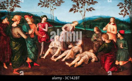 Raffaello Sanzio da Urbino nannte Raphael, das Wunder des heiligen Eusebius von Cremona, Ölgemälde auf Tafel, 1502-1503 Stockfoto