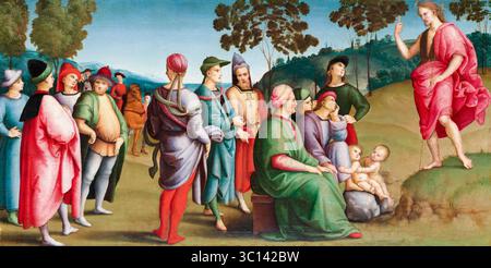 Raffaello Sanzio da Urbino nannte Raphael, Johannes der Täufer predigt, Gemälde in Öl auf Holz, 1505 Stockfoto