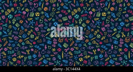 Back to School nahtlose Muster Banner Design mit Hand gezeichneten Doodles in School Supplies Style auf Blackboard Hintergrund. Vektor-Bildung, Lernen Stock Vektor