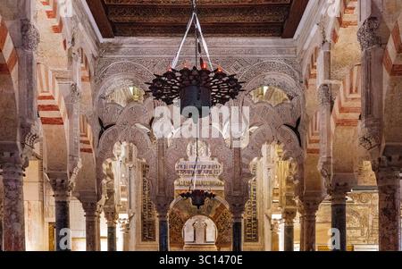 Mihrab und Kuppel der Maqsura der Moschee von Cordoba. Mezquita oder Moschee Kathedrale, Cordoba, Andalusien, Spanien Stockfoto