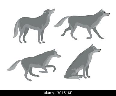 Vektorsatz von flachen handgezeichneten Wölfen Stock Vektor