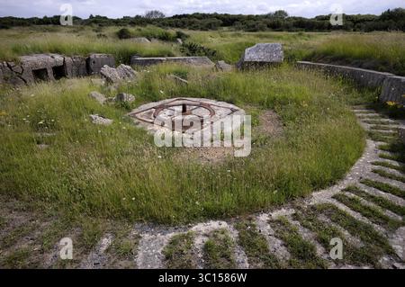 Überreste einer deutschen Kanone, Küstenartillerie, Pointe du hoc, Denkmal, Denkmal für US Ranger, Cricqueville-en-Bessin, D-Day, Operation Overlord, Omaha B. Stockfoto