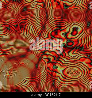 Dunkelrotes organisches Geländemuster mit topografischen Linien und psychedelischer Textur Stockfoto