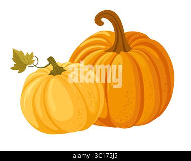 Farbenfrohe Herbstkürbisse. Saisonales Erntedesign für Begrüßung oder Poster. Vektor-Illustration isoliert auf weißem Hintergrund. Stock Vektor