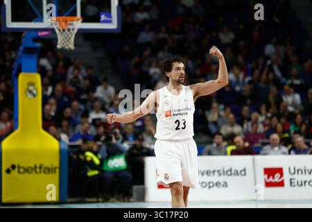 27. Dezember 2018 - Madrid, MADRID, SPANIEN - Sergio Llull Melia von Spanien und Real Madrid während der spanischen Meisterschaft, Liga Endesa, Basketballspiel zwischen Real Madrid und Montakit Fuenlabrada im Wizink Center Stadion, Madrid, Spanien, am 27. Januar 2019. (Kreditbild: © AFP7 via ZUMA Wire) Stockfoto