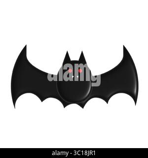 Schwarze Fledermaus mit roten Augen und Zähnen auf weißem Hintergrund Stock Vektor