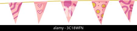 Buntengirlande Doodle. Kritzelgeburtstränke aus Fahnen. Festival- oder Weihnachtsfeier mit buntem Rand Stock Vektor
