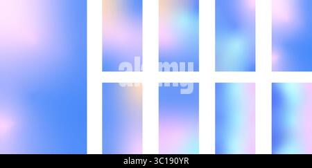 Holographischer Verlauf für den Winter einstellen. Pastellfarbener Weihnachtshintergrund, modernes winterblaues Verlaufsvektor-Design Stock Vektor