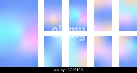 Holographischer Verlauf für den Winter einstellen. Pastellfarbener Weihnachtshintergrund, modernes winterblaues Verlaufsvektor-Design Stock Vektor