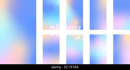 Holographischer Verlauf für den Winter einstellen. Pastellfarbener Weihnachtshintergrund, modernes winterblaues Verlaufsvektor-Design Stock Vektor