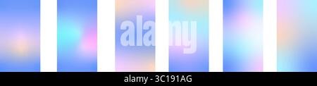 Holographischer Verlauf für den Winter einstellen. Pastellfarbener Weihnachtshintergrund, modernes winterblaues Verlaufsvektor-Design Stock Vektor