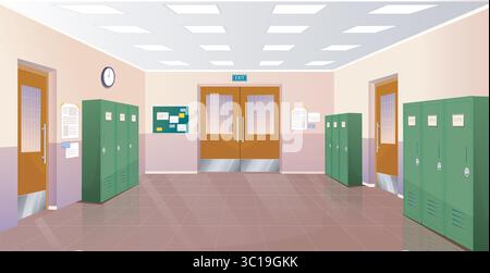 Schulflur mit grünen Schließfächern. Vektorabbildung Stock Vektor