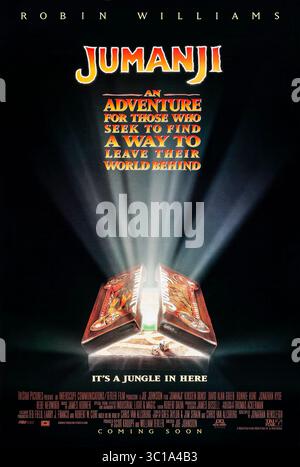 Jumanji (1995) von Joe Johnston mit Robin Williams, Kirsten Dunst und Bonnie Hunt. Zwei Kinder entdecken ein magisches Brettspiel, das mit jeder Runde Dschungel-Gefahren freisetzt und Chaos in ihrer Stadt entfesselt. Foto eines Original-Posters aus dem Jahr 1995 (USA), das NUR FÜR REDAKTIONELLE ZWECKE VERWENDET WIRD. Quelle: BFA / TriStar Pictures Stockfoto