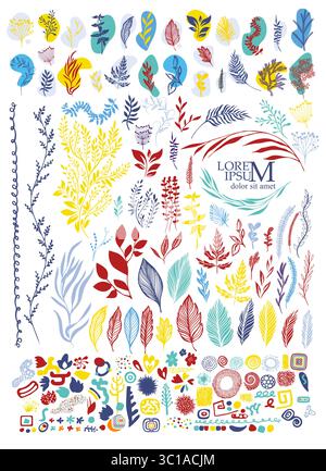 Set von verschiedenfarbigen Vektorblumen. Handgezeichnet. Nicht AI, Vektorillustration Stock Vektor