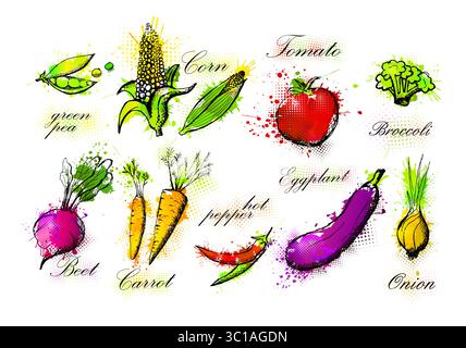 Gemüseset handgezeichnet. Nicht AI, Vektorillustration Stock Vektor